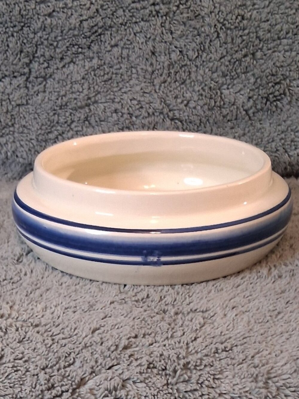 Vintage Delfts Blue Handgemaakt Holland Ceramic Dish Bowl Blue Bands Crown Mark